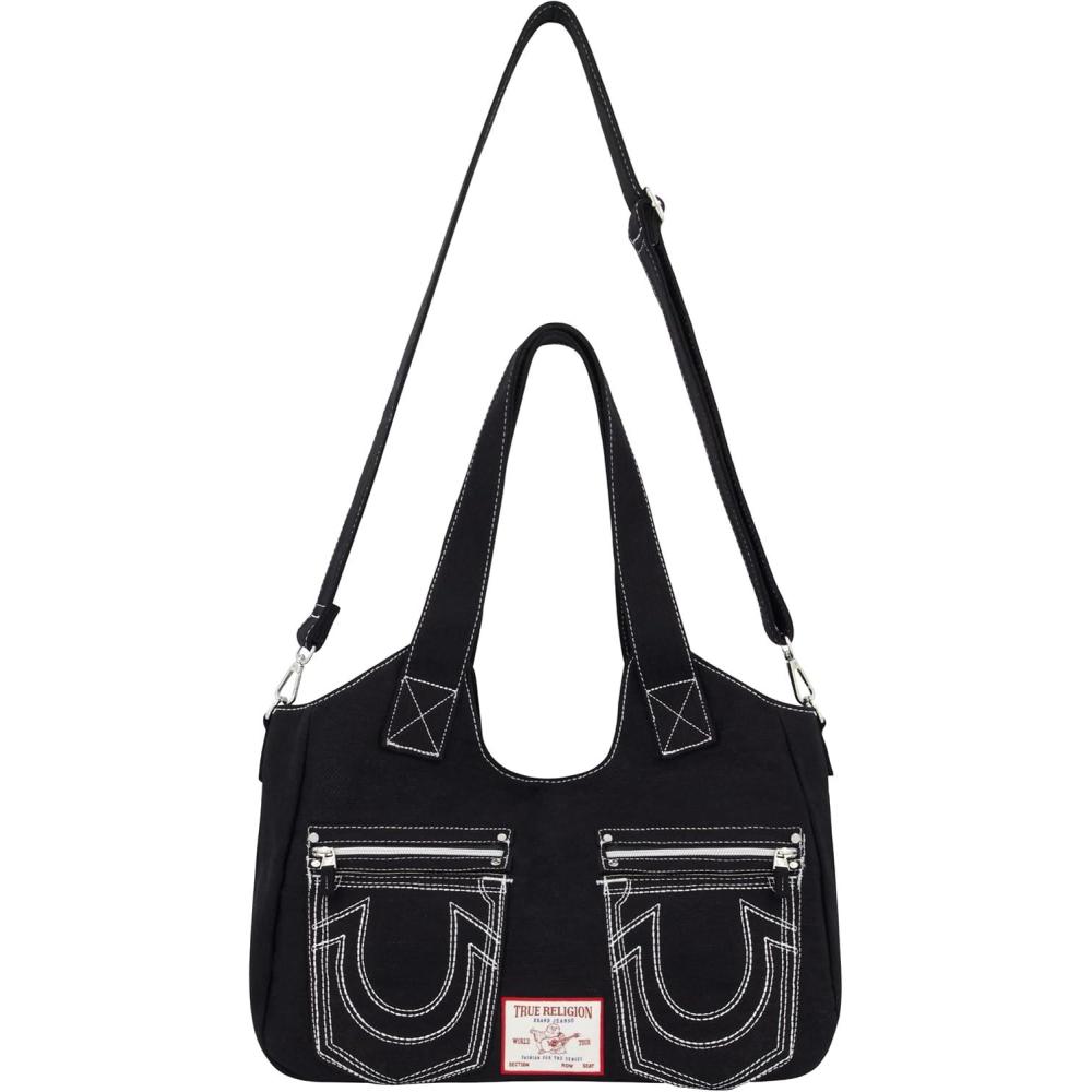 imageTrue Religion womens True Religion Womens Satchel Bag Crossbody Purse Handbag With Horseshoe Logo StitchingBlack