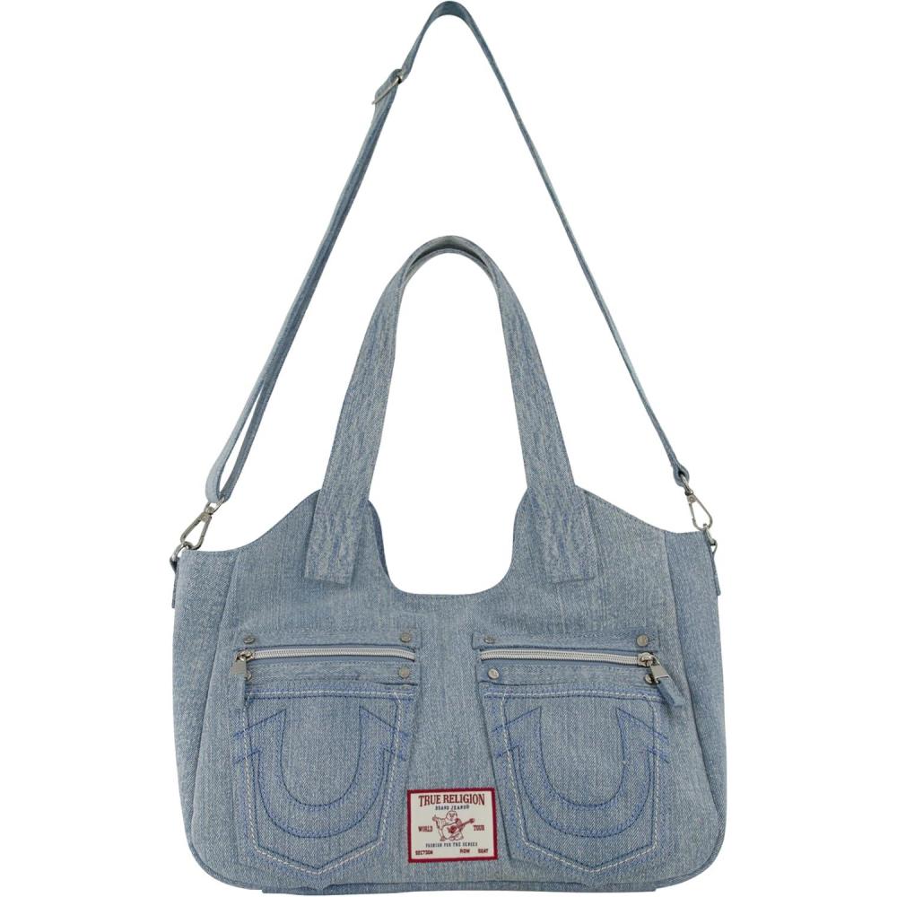 imageTrue Religion womens True Religion Womens Satchel Bag Crossbody Purse Handbag With Horseshoe Logo StitchingDenim