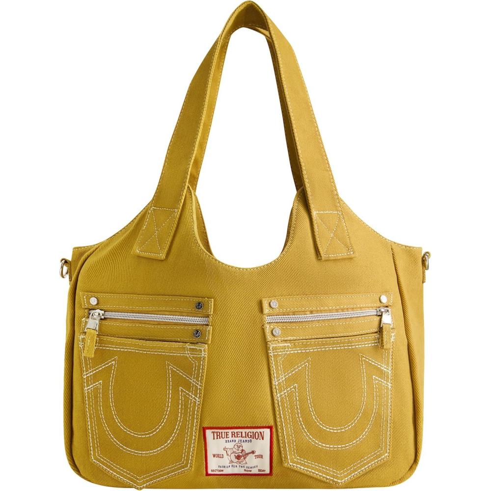imageTrue Religion womens True Religion Womens Satchel Bag Crossbody Purse Handbag With Horseshoe Logo StitchingTan