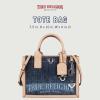True Religion Denim Tote Bag, Bombe Logo Shoulder Carryall with Horseshoe Hardware and Strap Hand Bag, Dark Denim