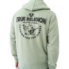 True Religion Men’s Puff Print Core Zip Up Hoodie for Men – Y2K Graphic Hoodie, Mens Hoodies with Oversized Graphic(Green Bay)