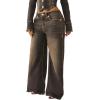 True Religion Women’s Jessie Super Baggy Jeans – Flap Pockets & Super T Stitching(Cocoa Crumble)