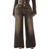 True Religion Women’s Jessie Super Baggy Jeans – Flap Pockets & Super T Stitching(Cocoa Crumble)