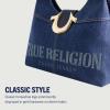 True Religion Women’s Shoulder Bag Purse, Frayed Denim Medium Hobo Handbag with Horseshoe Logo, Denim