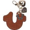 True Religion Embossed Horseshoe Bag Charm, Gold Hardware Keychain with Heart Pendant and Logo Detail, Cognac