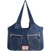 True Religion womens True Religion Women’s Satchel Bag, Crossbody Purse Handbag With Horseshoe Logo Stitching(Blue)