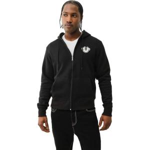 True Religion Men’s Puff Print Core Zip Up Hoodie for Men – Y2K Graphic Hoodie, Mens Hoodies with Oversized Graphic(Black)