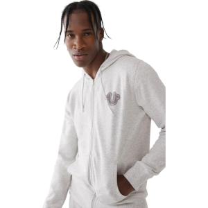 True Religion Men’s Puff Print Core Zip Up Hoodie for Men – Y2K Graphic Hoodie, Mens Hoodies with Oversized Graphic(Oatmeal Heather)