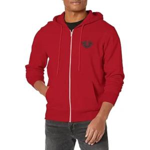 True Religion Men’s Puff Print Core Zip Up Hoodie for Men – Y2K Graphic Hoodie, Mens Hoodies with Oversized Graphic(True Red)