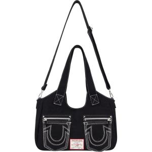 True Religion womens True Religion Women’s Satchel Bag, Crossbody Purse Handbag With Horseshoe Logo Stitching(Black)