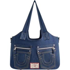 True Religion womens True Religion Women’s Satchel Bag, Crossbody Purse Handbag With Horseshoe Logo Stitching(Blue)