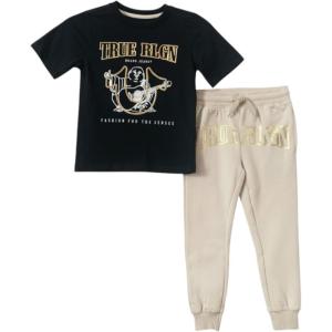 True Religion Boys Fashion for the Sense Short Sleeve Tee and Jogger Set 523595BK(Black/Beige)