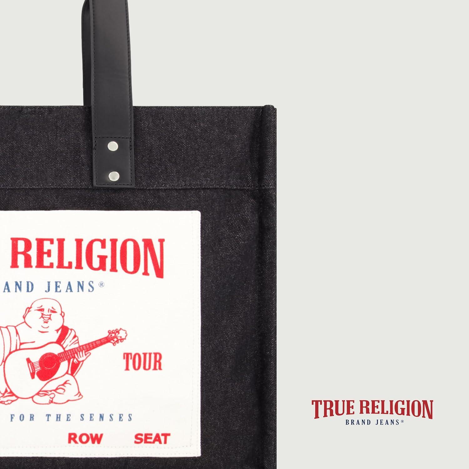 imageTrue Religion Large Tote Bag Canvas Travel Carryall Shoulder HandbagBlack
