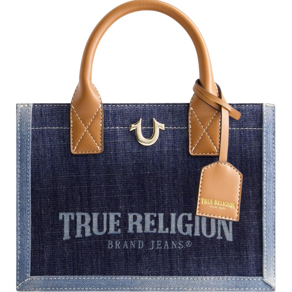 imageTrue Religion Womens Tote Bag Medium Travel Purse Handbag with Adjustable Shoulder Strap and Horseshoe LogoDenim