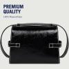 True Religion Crossbody Bag, Buckle Tab Flap Purse with Contrast Stitching, Multi-Compartment Interior and Silver Hardware, Black