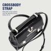 True Religion Crossbody Bag, Buckle Tab Flap Purse with Contrast Stitching, Multi-Compartment Interior and Silver Hardware, Black