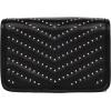 True Religion Crossbody Bag, Horseshoe Multi Stud Flap Purse with Chain Strap, Quilted Chevron Design and Gold Hardware(Black)