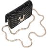 True Religion Crossbody Bag, Horseshoe Multi Stud Flap Purse with Chain Strap, Quilted Chevron Design and Gold Hardware(Black)
