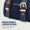 True Religion Denim Buckle Strap Mini Satchel Bag, Structured Dark Denim Crossbody Handbag, Dark Denim