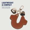 True Religion Rhinestone Horseshoe Bag Charm, Gold Hardware Keychain with Heart Pendants, Cognac