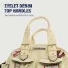True Religion Satchel Bag, Multi-Patch Women’s Handbag with Adjustable Shoulder Strap, Beige, One Size