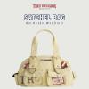 True Religion Satchel Bag, Multi-Patch Women’s Handbag with Adjustable Shoulder Strap, Beige, One Size