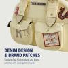 True Religion Satchel Bag, Multi-Patch Women’s Handbag with Adjustable Shoulder Strap, Beige, One Size