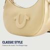 True Religion Women’s Shoulder Bag Purse, Crescent Hobo Handbag with Adjustable Removable Strap and Horseshoe Logo(Camel)