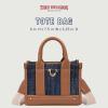 True Religion womens True Religion Mini Tote Bag With Logo Strap, Structured Casual Purse With Top Handles and Crossbody(Dark Denim)
