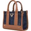 True Religion womens True Religion Mini Tote Bag With Logo Strap, Structured Casual Purse With Top Handles and Crossbody(Dark Denim)