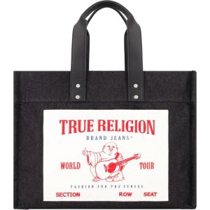 True Religion Large Tote Bag, Canvas Travel Carryall Shoulder Handbag(Black)
