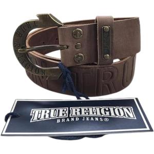 True Religion Womens Jeans Leather Belt Brown Script Hardware Logo Horseshoe Buckle (24)