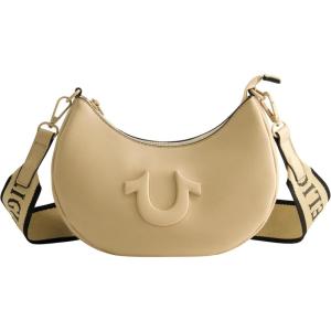 True Religion Women’s Shoulder Bag Purse, Crescent Hobo Handbag with Adjustable Removable Strap and Horseshoe Logo(Camel)