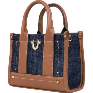 True Religion womens True Religion Mini Tote Bag With Logo Strap, Structured Casual Purse With Top Handles and Crossbody(Dark Denim)