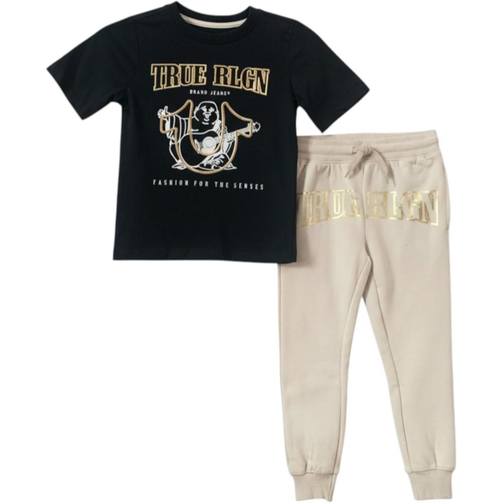 imageTrue Religion Boys Fashion for the Sense Short Sleeve Tee and Jogger Set 523595BlackBeige