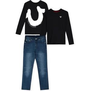 True Religion Boys Denim Set 2 Piece Boys Jeans and Long Sleeve Tee Shirt Set(Black-white)