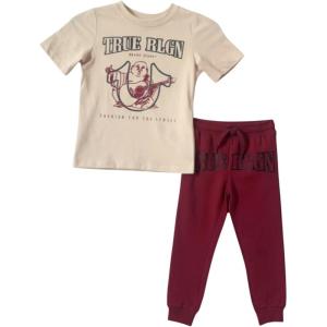 True Religion Boys Fashion for the Sense Short Sleeve Tee and Jogger Set 523595(Beige/Red)