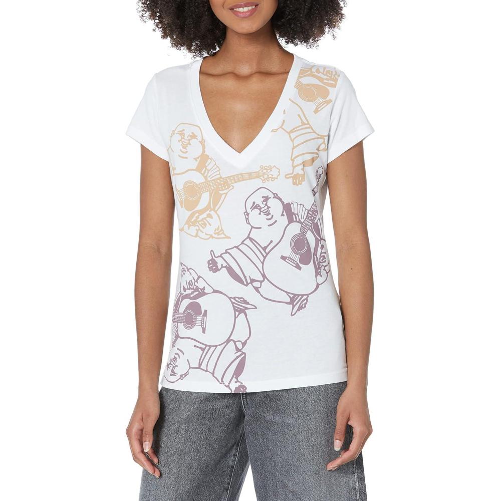 imageTrue Religion Womens Allover Buddha Slim V TeeOptic White