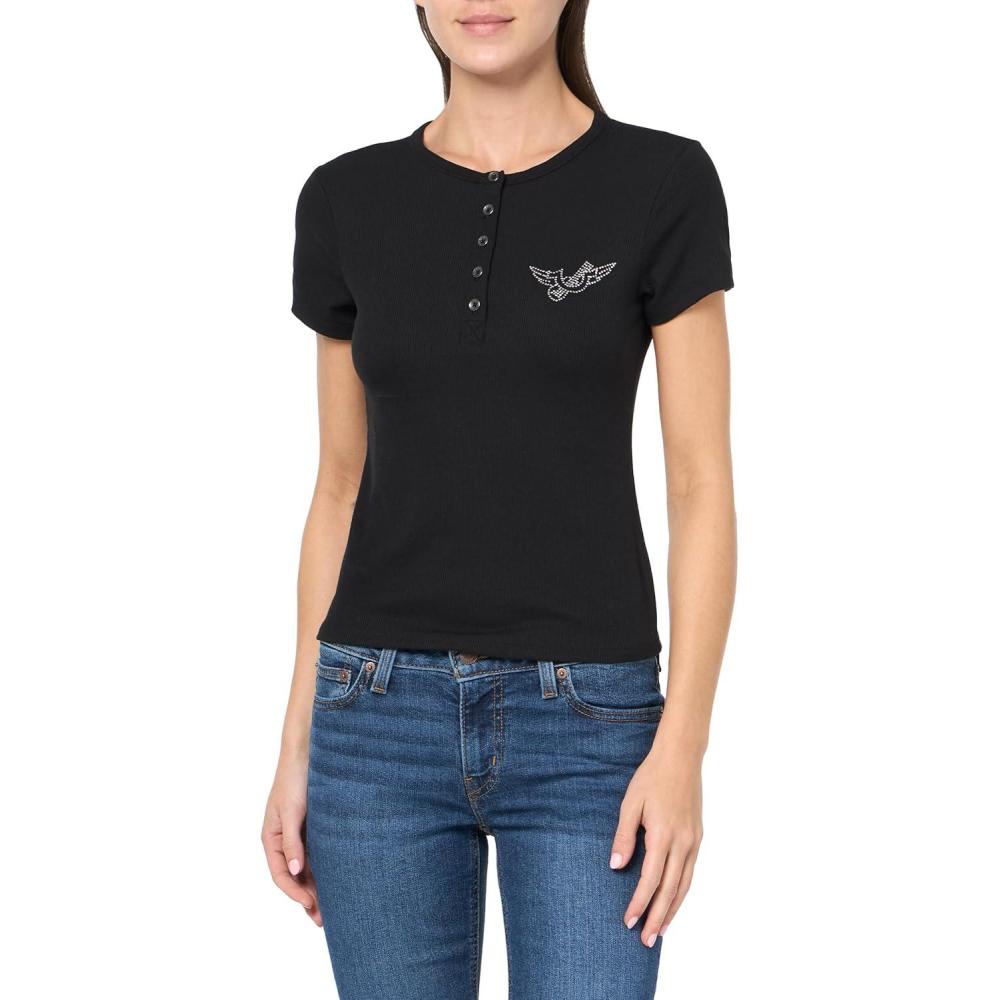 imageTrue Religion Womens Crystal Logo SS Henlet TopJet Black