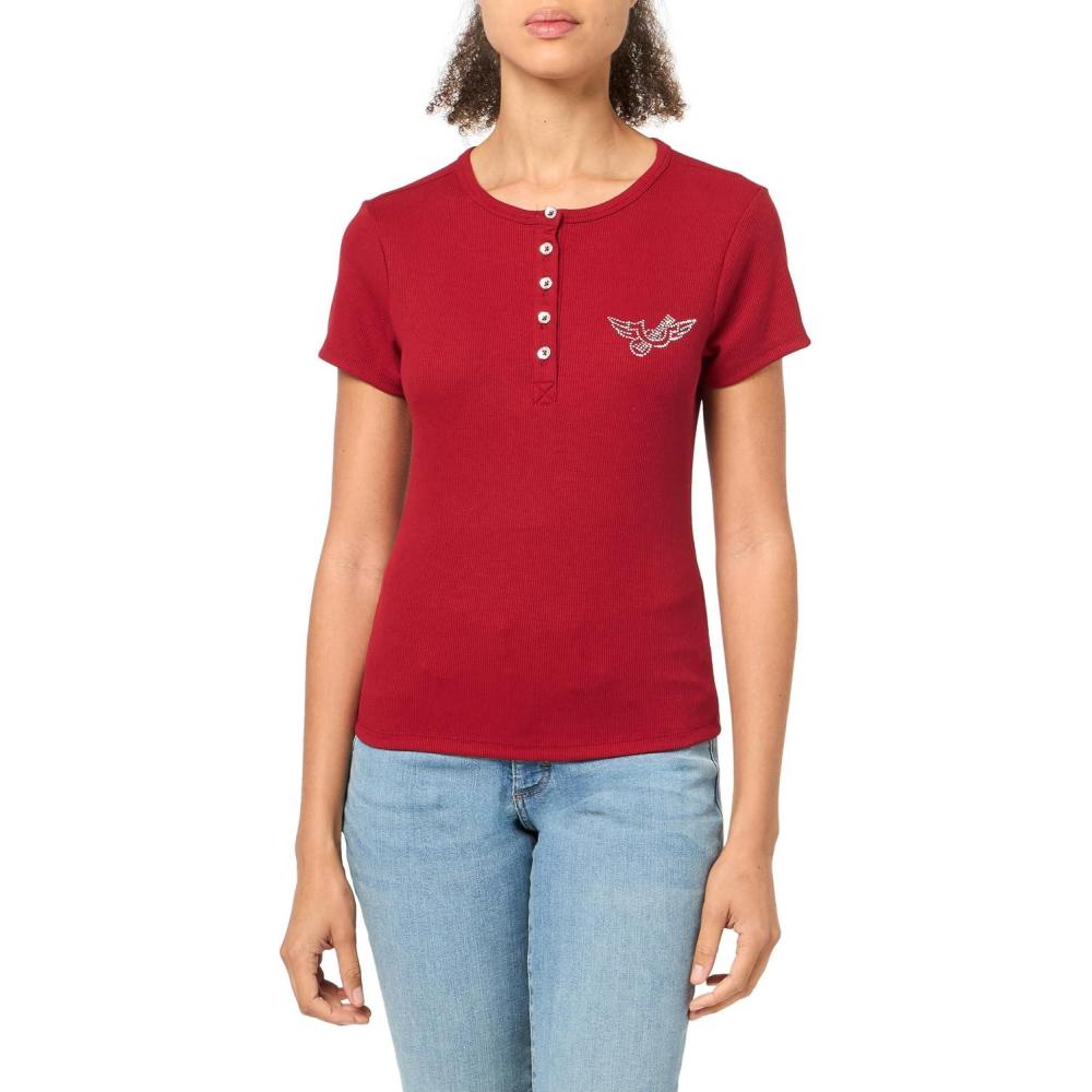 imageTrue Religion Womens Crystal Logo SS Henlet TopRed Dahlia
