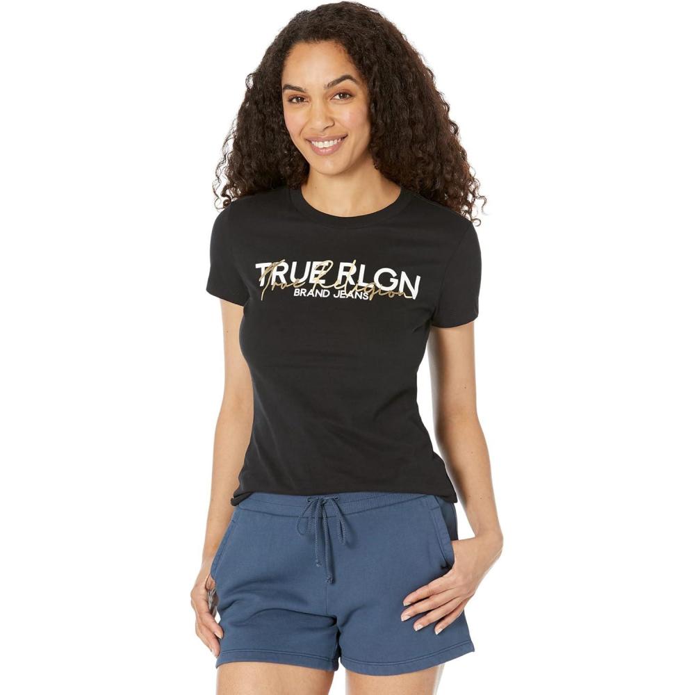 imageTrue Religion Womens Script Tr Slim Crew TeeJet Black