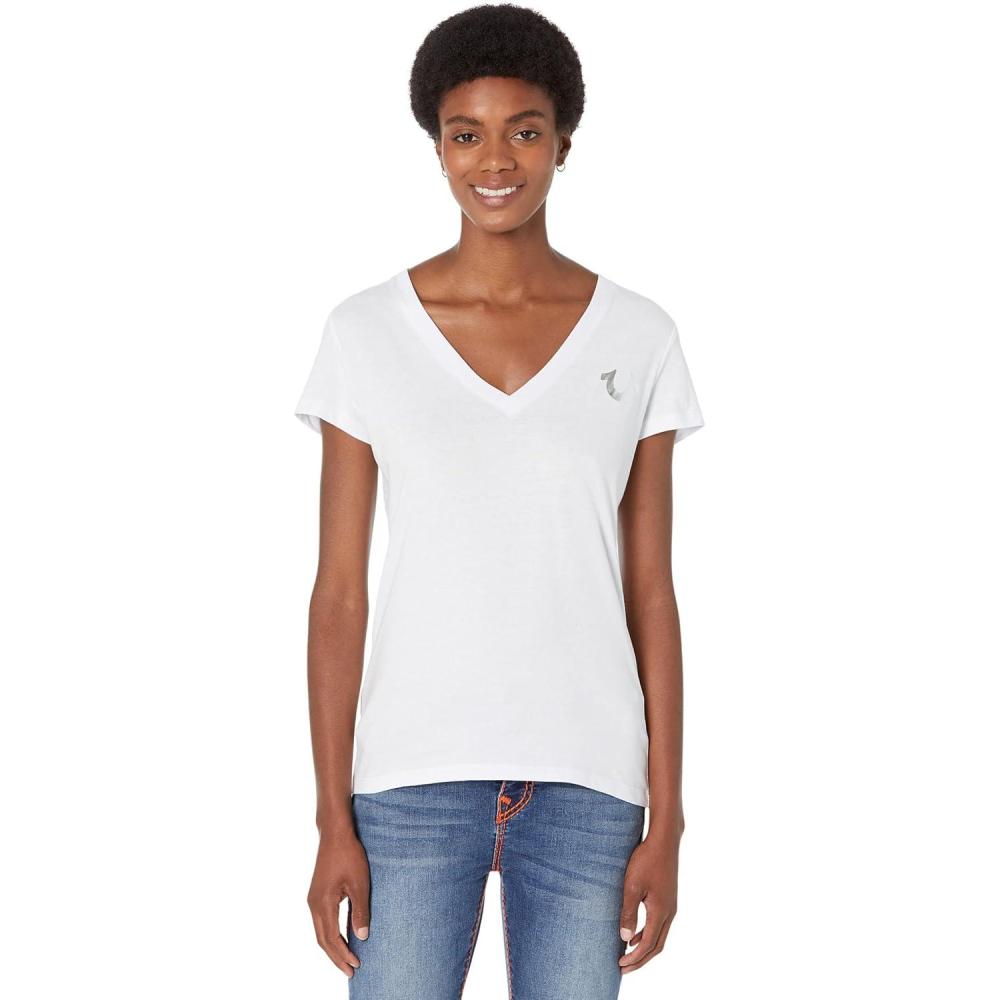 imageTrue Religion Womens True Logo Slim V Neck TeeOptic White