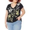 True Religion Womens Allover Buddha Slim V Tee(Jet Black)