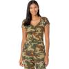 True Religion Women’s Crystal Foil Slim V-Neck Tee(Camo)