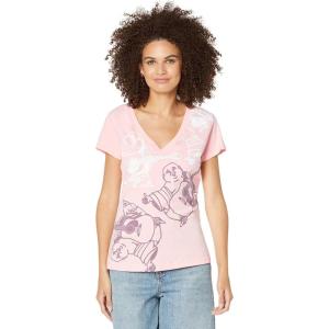 True Religion Womens Allover Buddha Slim V Tee(Impatiens Pink)
