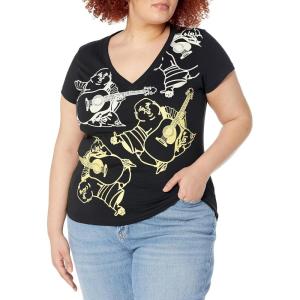True Religion Womens Allover Buddha Slim V Tee(Jet Black)