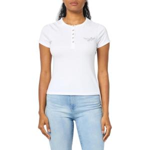 True Religion Womens Crystal Logo S/S Henlet Top(Optic White)