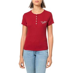 True Religion Womens Crystal Logo S/S Henlet Top(Red Dahlia)