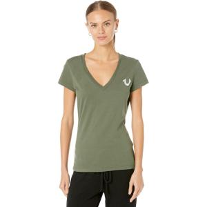 True Religion Women’s True Logo Slim V Neck Tee(Beetle)