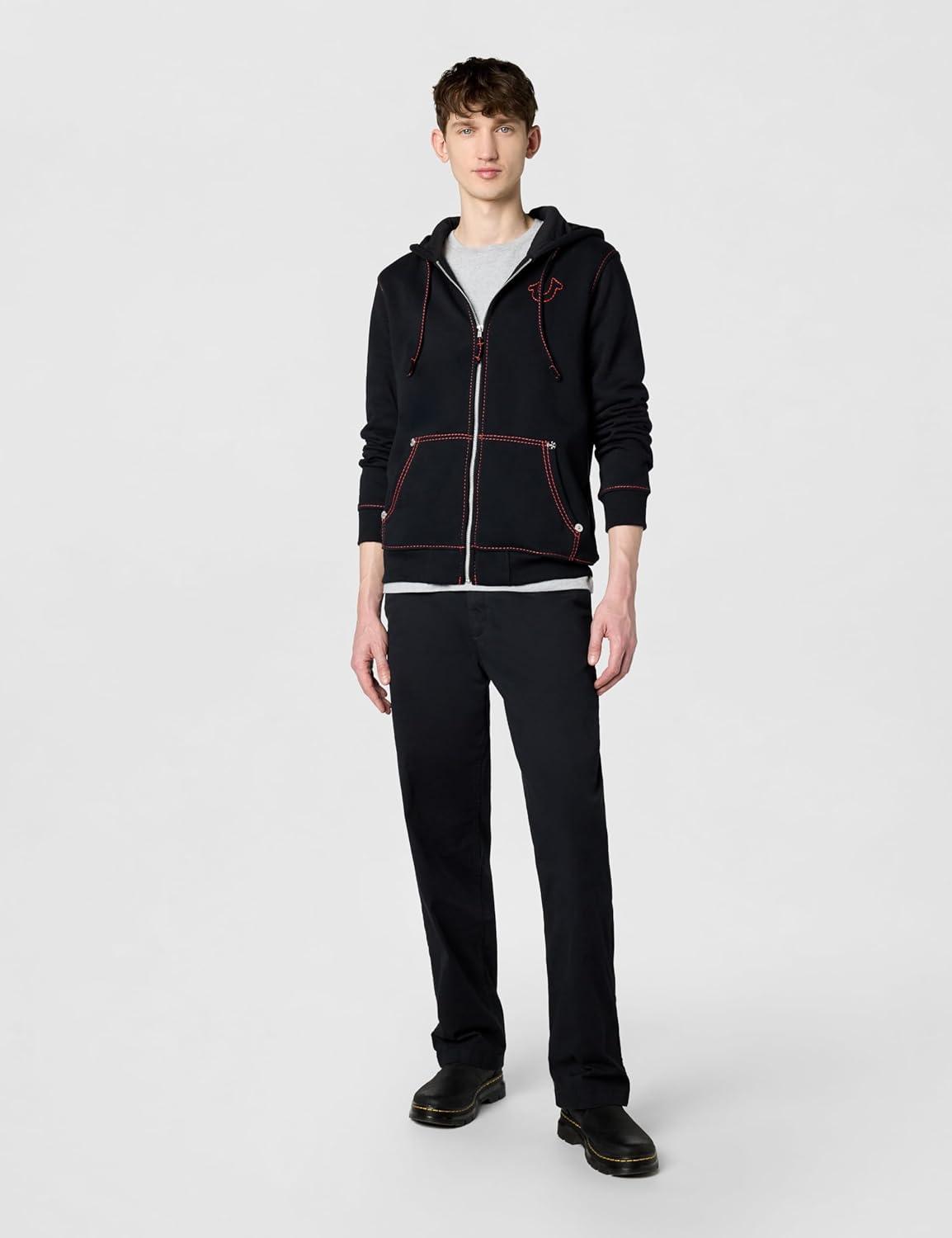 imageTrue Religion Mens Big T Zip Up Hoodie Graphic Sweatshirt Full Zip Hoodies for MenJet BlackFiery Red